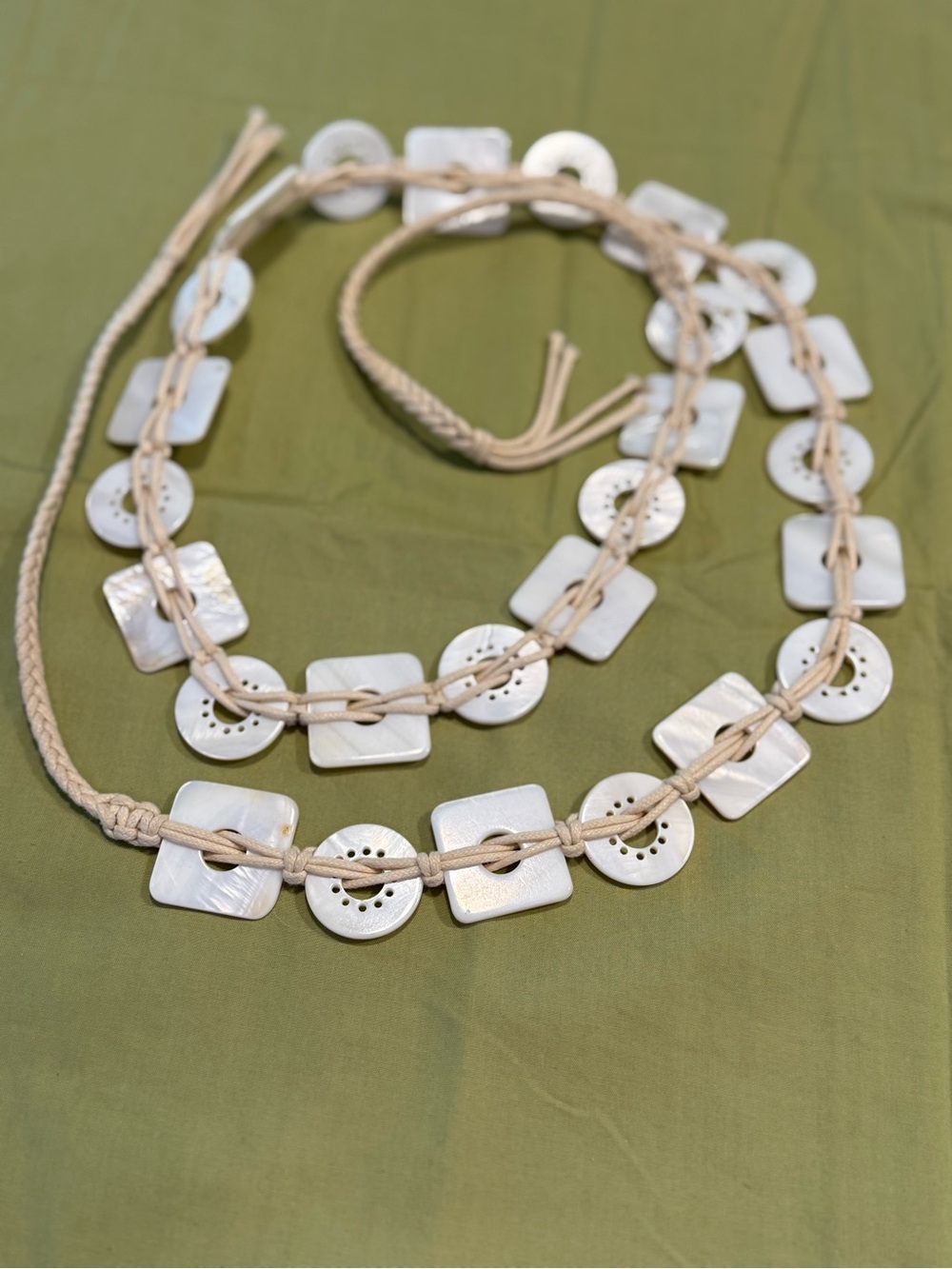 Seashell rope belt off white shimmery bohemian versatile